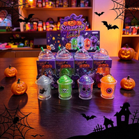 Jouet Squishy Halloween en forme de tasse à Bubble Tea, avec corps de tasse transparent, couvercle en dôme, double remplissage de billes et de gel, à pétrir pour le soulagement