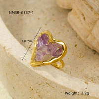 Nouvelle Bague Exquise en Acier Inoxydable Plaqué Or 18K PVD, Incrustée de Pierre Naturelle, Design Simple et Sophistiqué
