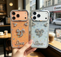 Coque de téléphone de luxe scintillante avec perles en forme de nœud 3D et diamants pour iPhone 18 Pro Max 17 16 15 14 13 12, motif étoiles 3D, style amour, mignonne pour fille