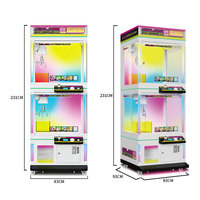 Machine à griffes transparente haut de gamme Color Magic Cube 2 en métal et verre trempé pour usage intérieur, présentoir de poupées pour attraper les objets de désir