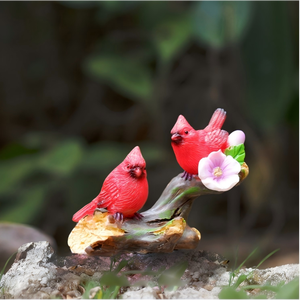 Amerikan Kardinal Kuş Süsleri Mikro Peyzaj Reçine El Yapımı Kuş Sevimli Çiçek Desenli Bahçe Peyzajı Masaüstü Süsü - Product Image 2