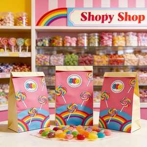 Custom Candy Cookie Chocolate Packaging <b>Bag</b> Yellow Polka Dot Gingham Sweet Treat Storage Pouch for Candy Shop/Kids Party Favors - Product Image 3