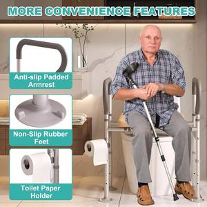 ที่นั่งชักโครกยกสูงขึ้นพร้อมที่จับที่ยกสูงขึ้นสำหรับผู้สูงอายุที่ปรับความสูงและความกว้างได้สำหรับผู้สูงอายุผู้สูงอายุชั้นวางในห้องน้ำที่ตั้งครรภ์ - Product Image 6