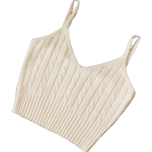 Top Corto de Punto Crema para Mujer, Sin Mangas, Casual, Color Sólido, Tejido Plano Suave, para Todas las Temporadas - Product Image 1