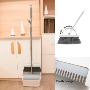 Plastic vertical standing foldable windproof dustpan and soft Broom set for Household floor Cleaning hot sale in Amazon