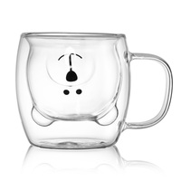 Tasses à café en verre avec motif ours, pour Couple au lait, Double paroi, Mugs amusants, pour la saint-valentin, anniversaire, pour enfants