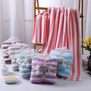 Lot de serviettes de bain en polaire corail rayée de qualité supérieure, épaisses, ultra douces, absorbantes et à séchage rapide, pour la maison – Offre spéciale - Product Image 3