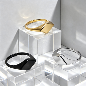 Bijoux personnalisés, plaqué or 18 carats PVD, acier inoxydable, géométrique, rhombus, finition miroir, design haut <span class=keywords><strong>de</strong></span> gamme, étanche, pour bague unisexe - Product Image 2