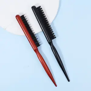 Wooden comb three rows of bristle comb pig bristle hair brush curly hair fluffy evening makeup styling beauty tools