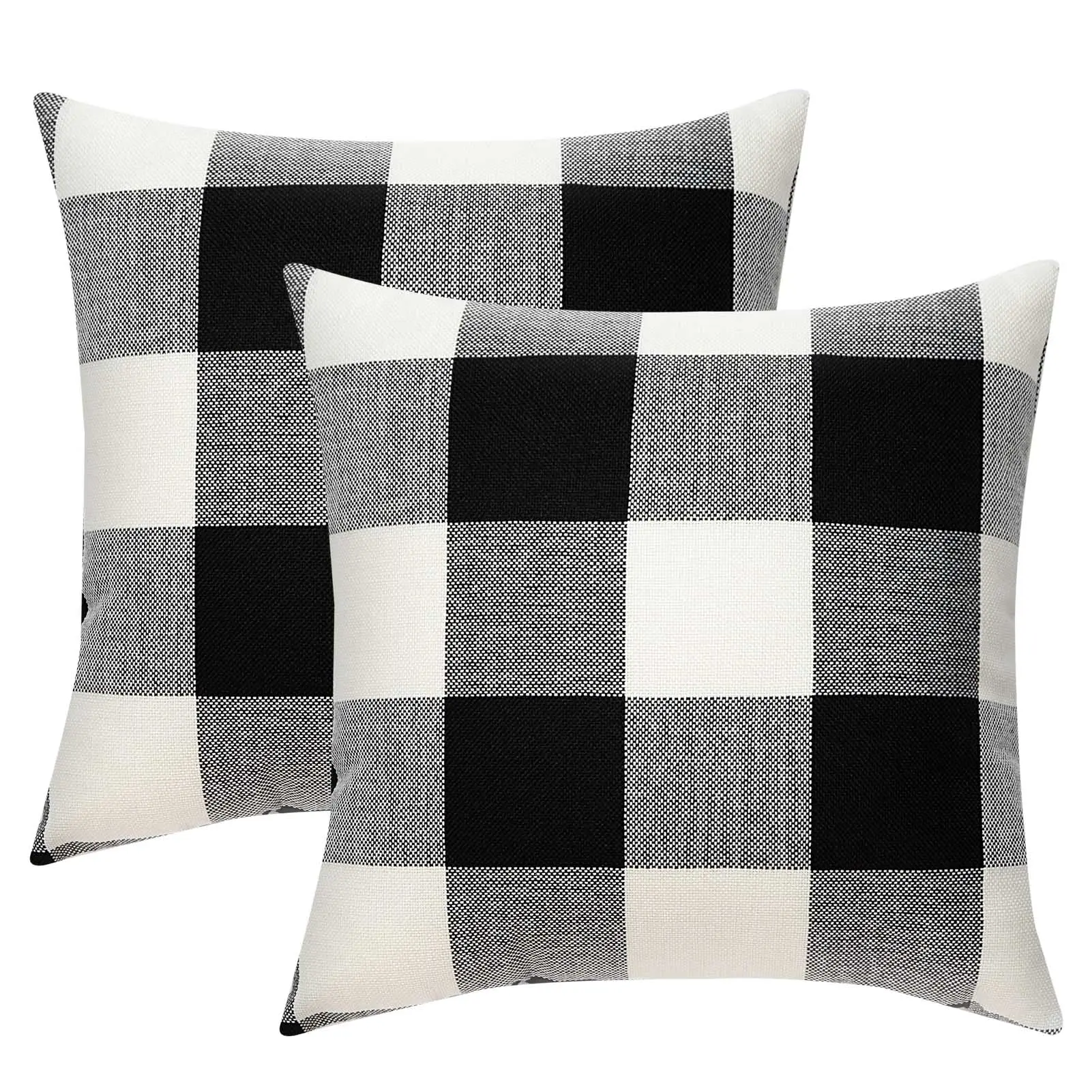 Manufacturer Customized Christmas Black And White Hemp Burlap Stripe Linen Blank Plaid Throw Pillow Cover 12x12 18x18
