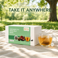 Thé Blanc Naturel Vieilli Direct Usine avec Reishi et Fruit du Moine, Sans Sucre Ajouté, Faible en Caféine, Sachets Pyramidaux