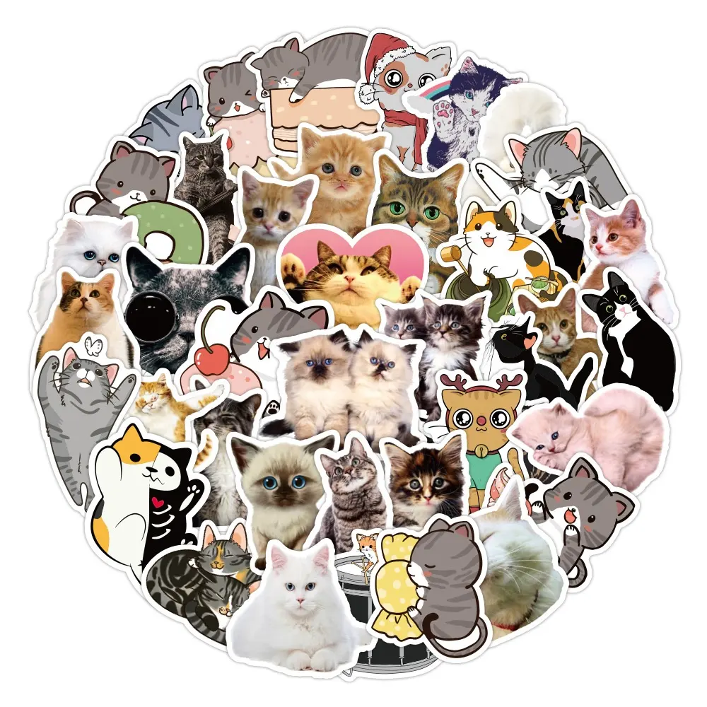 50Pcs Kitty Cat Kawaii Cute Animal Sticker For Fridge Door Wall Car Luggage Laptop Phone Diy Decor Stickers Custom