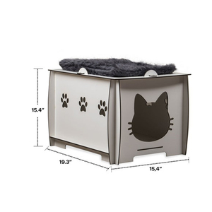 Maison d'intérieur décorative en bois de style moderne avec deux pots d'alimentation à fermeture par bouton pour petits animaux, chatons ou chiens - Product Image 4
