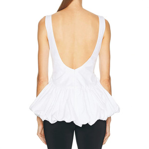 Top sin espalda con dobladillo de burbujas para mujer, blusa informal única con cuello cuadrado, sin mangas, entallada y que realza la cintura - Product Image 3