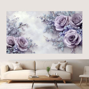 家の装飾 抽象的な紫色の花 キャンバスアート、カスタマイズ可能なモダンな花の絵画と印刷ポスター - Product Image 1