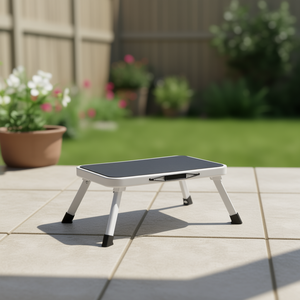Folding <b>Step</b> <b>Stool</b> 38x26x17.5cm Steel Plastic Black White Portable Indoor Outdoor Use - Product Image 3