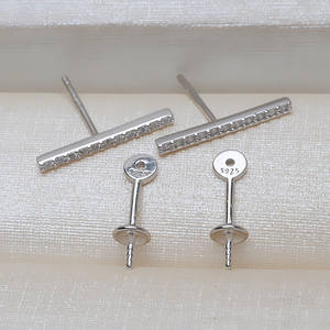 Boucles d'oreilles en argent S925 faites à la main avec 3 pampilles, version coréenne, support creux pour perles de 7-12 mm, accessoire de bricolage pour bijoux féminins - Product Image 1