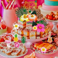 Décorations de gâteaux hawaïens : Fleurs d'été avec feuilles de tortue, fleurs d'hibiscus et feuilles de palmier pour fournitures de fête d'anniversaire sur le thème du Luau