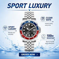 Montre mécanique classique de luxe pour homme, sportive, de plongée, boîtier en acier inoxydable, lunette en cristal saphir, GMT automatique, 20 mm, 100 m
