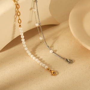 Pulsera de Perlas de Doble Capa de Acero Inoxidable, Perlas de Imitación, Joyería Unisex, Pulsera de Tenis de Moda, Accesorio de Verano - Product Image 2