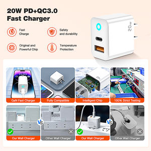 Chargeur mural rapide 20W PD QC3.0 double USB C pour <span class=keywords><strong>iPhone</strong></span> <span class=keywords><strong>14</strong></span> 13 12 11 <span class=keywords><strong>Pro</strong></span> <span class=keywords><strong>Max</strong></span> GAN SCP OTP EU US Plug Type C <span class=keywords><strong>Sortie</strong></span> 5V/3A - Product Image 4