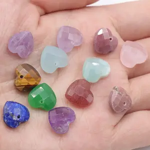 Heart Stone Charms Crystal Chakra Stone Pendant 12mm Faceted Love Heart Shape Quartz Gemstone Charms Pendants For Jewelry Making