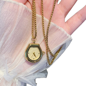 Chaîne de luxe longue pour pull, collier montre de poche rétro en fer à cheval pour femmes, accessoire montre à quartz fonctionnelle - Product Image 3