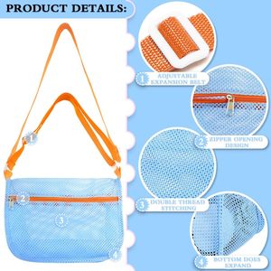 Borse a rete per la raccolta di conchiglie con tracolla regolabile e chiusura a cerniera per bambini, ideali per la spiaggia - Product Image 3