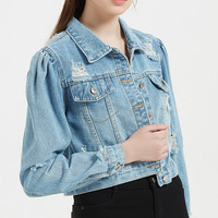 Jaket Denim CC- C12, mantel Jeans pendek biru untuk wanita pria, pakaian bekas Online grosir