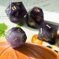 Ensemble de 7 dés de jeu en améthyste avec logo personnalisé pour RPG polyédrique, Dungeons and Dragons, avec boîte en cuir