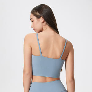 Venta al por mayor Classic Fitness Cropped Tops Chaleco Slim <span class=keywords><strong>Gym</strong></span> Wear Mujeres Yoga Bra Elástico Entrenamiento Spaghetti Strap Tank Tops Con Acolchado - Product Image 3