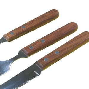 Ensemble de couverts 3 pièces en acier inoxydable avec manche en bois de bambou (cuillère, fourchette et couteau) - Product Image 4