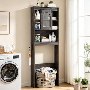 Meuble de rangement pour salle de bain au-dessus des toilettes avec porte coulissante, organisateur de salle de bain de style farmhouse de 32,3 po de large avec porte-papier toilette - Product Image 1
