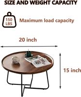 Table basse moderne Buran CT-0809 de 20 pouces, plateau en bois, pieds en métal robustes, design cannelé, pour salon, chambre, balcon, cour