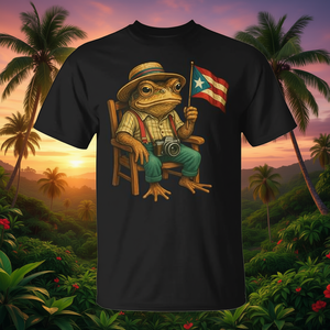 T-shirt Coqui Frog con bandiera di Porto Rico, girocollo, manica corta, unisex, per adulti, stampa digitale, design ispanico Taino Boricua - Product Image 3