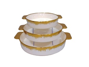 Teglia da Forno Rettangolare <span class=keywords><strong>in</strong></span> Ceramica Bianca Placcata Oro con Rilievo, Piatto da Forno <span class=keywords><strong>in</strong></span> <span class=keywords><strong>Porcellana</strong></span> per Uso Domestico con Manico - Product Image 5