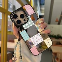 Étui de téléphone rétro patchwork ZL041 pour iPhone 17 Pro Max, 16 Plus/15 finition miroir, design frais et mignon 14 pouces, 13 pouces