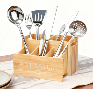 Porta utensili in legno per il bancone della cucina regolabile utensili da cucina organizzatore con 5 scomparti - Product Image 4