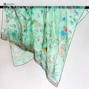 Oeko-tex padrão 100 atacado impressão digital bandana quadrado seda chiffon lenços para as mulheres