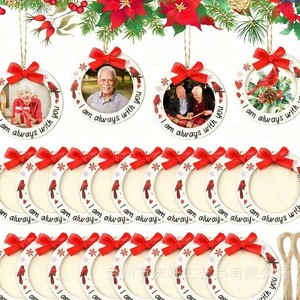 Marco de Fotos Redondo de Madera de 7.5cm, Decoración Navideña con Lazo Rojo y Diseño de Cardenal para Manualidades Navideñas - Product Image 5