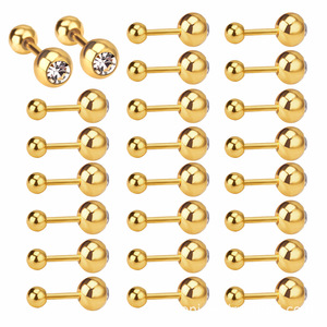 Pendientes de Bola Dorados con Cristales de Estrás 16G para Perforación de Oreja, Unisex, Uso Diario, Joyería de Acero Inoxidable - Product Image 1