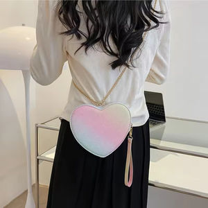 New Fashion Genuine Leather Peach-<b>Heart</b> <b>Shaped</b> Women's Handbag with Zip Closure Stylish Hand Chain <b>Bag</b> - Product Image 5