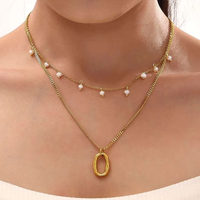 Collier personnalisé en acier inoxydable plaqué or 18 carats, hypoallergénique, avec chaînes superposées et pendentif perle irrégulière – Accessoires de mode