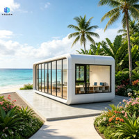 Module de bureau préfabriqué en acier modulaire avec vue panoramique en verre, design moderne pour villa, appartement, usage commercial extérieur