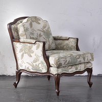 Chaise de luxe American Light Retro Tiger Chair Salon Maison Tissu de coton et de lin Loisirs Canapé simple en bois massif
