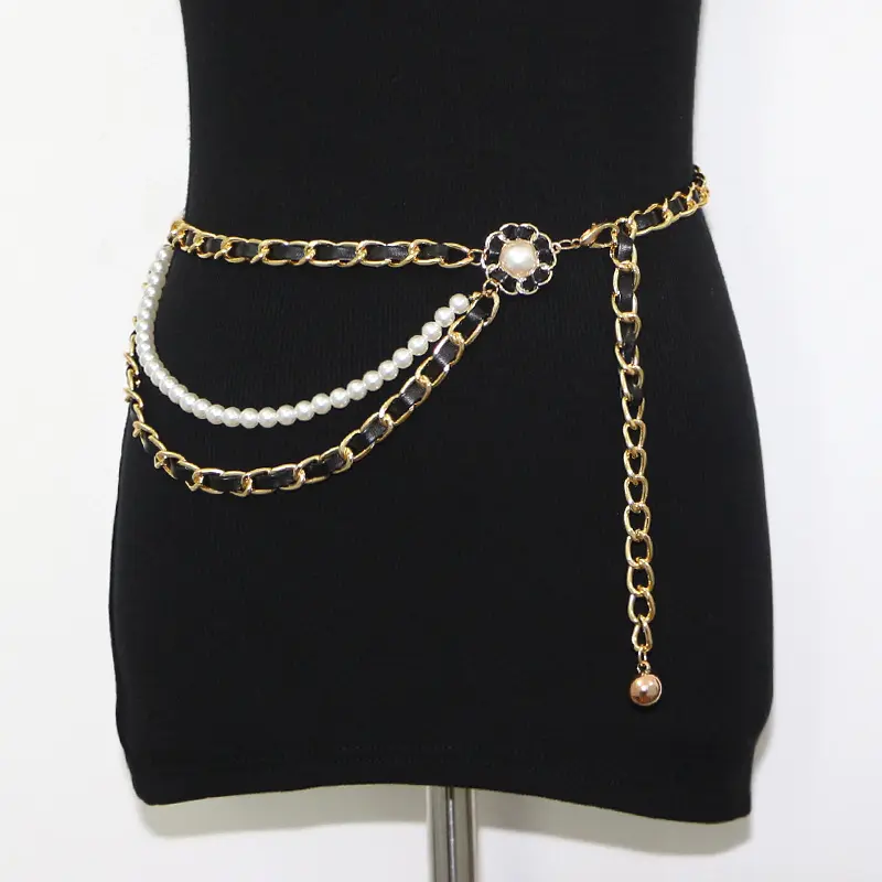 Fashion Camellia Flower Body Chain Gold Plated Weave Leather Waist Chain Women Classic Jewelry Accessories Designer Belts