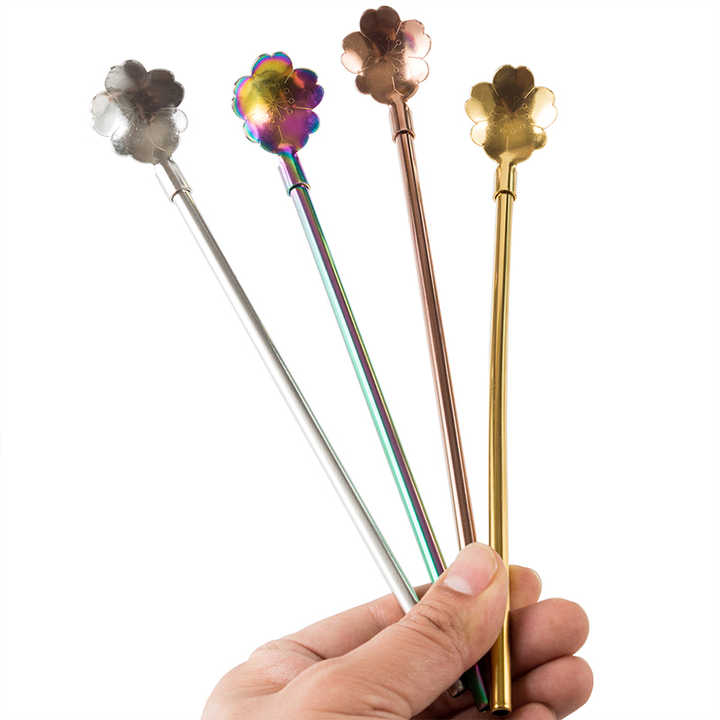 best seller creative reusable stainless steel straw stir spoon