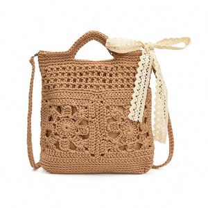 Sac à main en crochet pour femme, style forêt, tissé à la main en coton, broderie motif floral ajouré, idéal pour les vacances à la plage - Product Image 2
