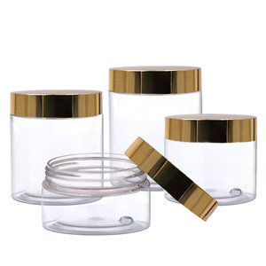 Luxury 100ml 150ml 250ml 500ml 4oz 8oz 16oz Amber Body Butter Cream Cosmetic Clear Plastic Jar With Gold Silver Lid