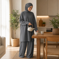 Ensemble 2 pièces OEM pour femmes musulmanes : Tunique en coton et pantalon large gris ardoise élégant, couvrance intégrale, marque privée, vente en gros